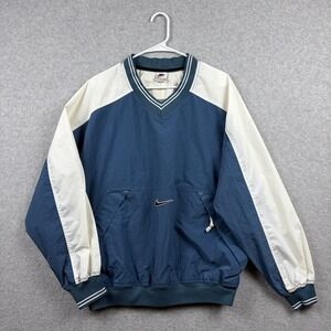 Vintage Nike Jacket Mens Medium Blue White Nylon Windbreaker Pullover 90s